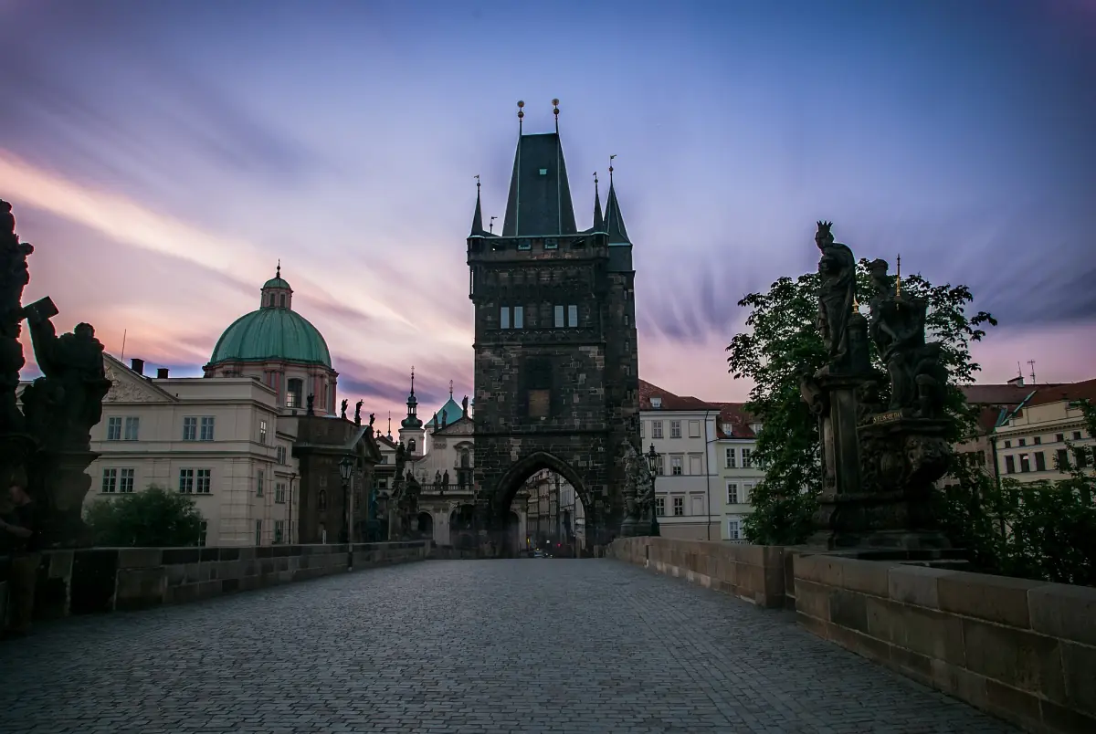 The bridge tower before sunrise