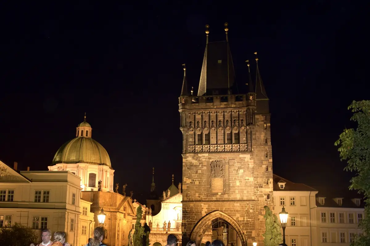 The Old Town Bridge Tower at night