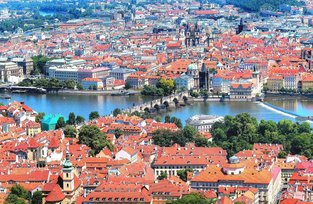 Prague with its bridges from above